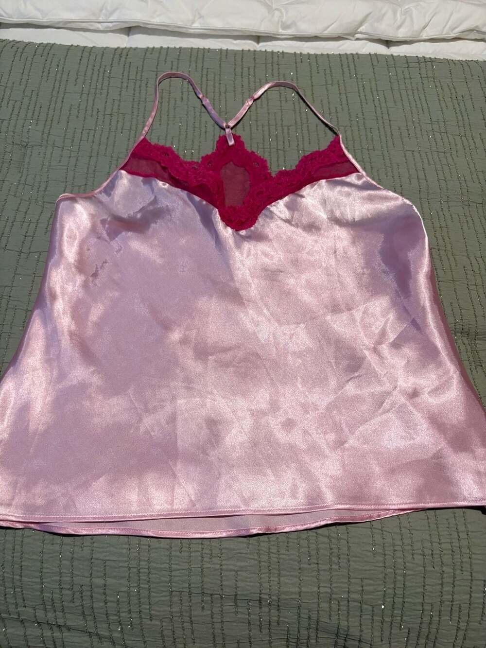 Lilac + London Barbie Pink Pajama Cami Size M Pink Satin Lace Trim